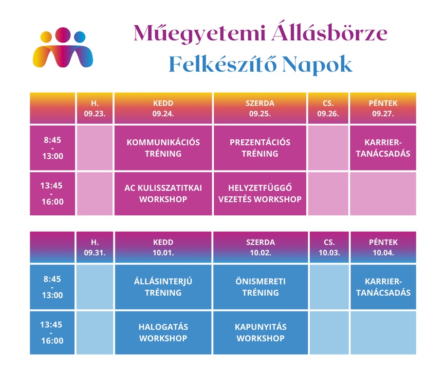 Felkészítő napok programtáblázat